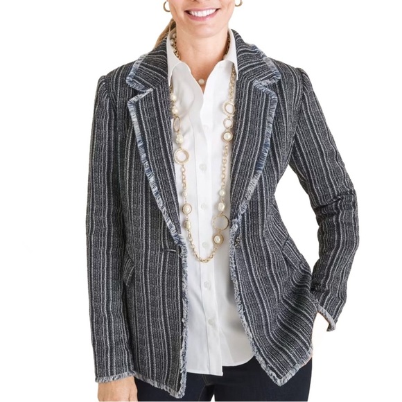 Chico's Jackets & Blazers - CHICO’S Metallic Thread Tweed Striped Jacket